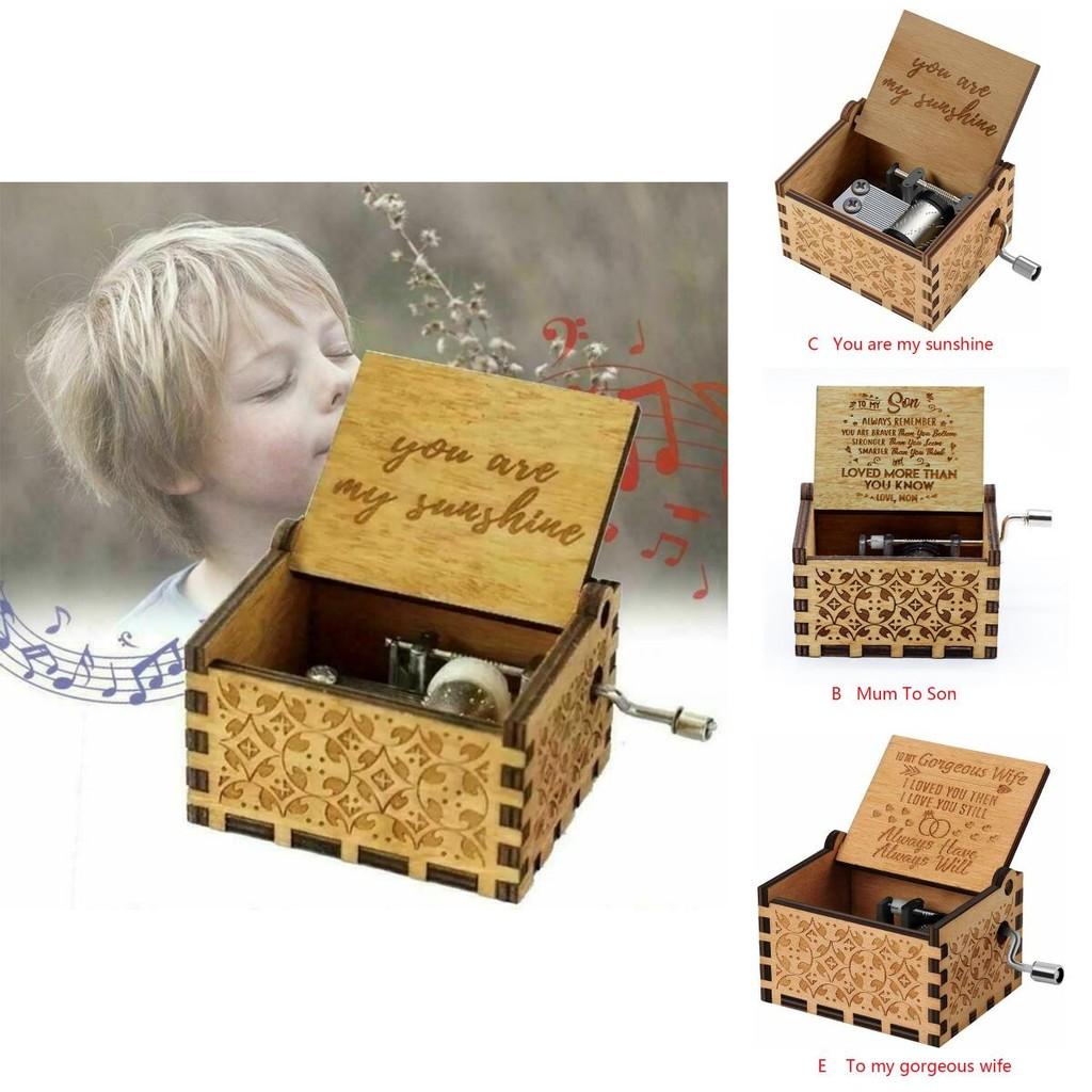 Vintage Holz Spieluhr Geschenk für Kinder Charmant You Are My Sunshine Graviertes Spielzeug