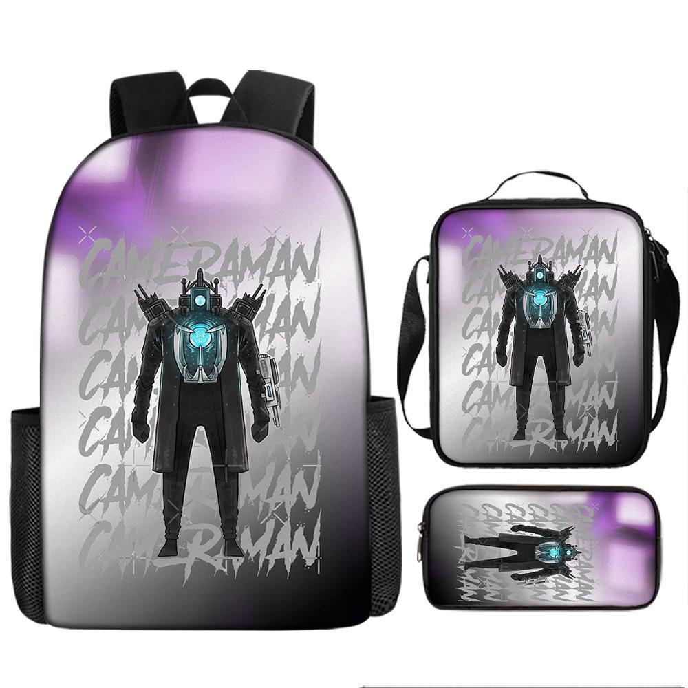 Luxe Nieuwigheid Bijzonder Cool Skibidi Toilet 3D Print 3 stuks/Set leerling Schooltassen Laptop Dagrugzak Rugzak Lunchtas Etui