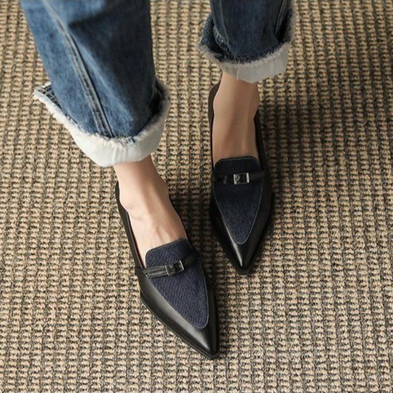 New Summer Style Fashionable Comfortable Wear-resistant Belt Buckle Thick Heel Medium Pointed Matching Women's Single Shoes