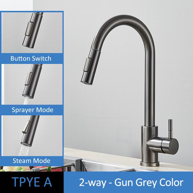 Gold & Black Brushed 304 Stainless Steel Pull-Out Kitchen Faucet for Sink & Vegetable Basin