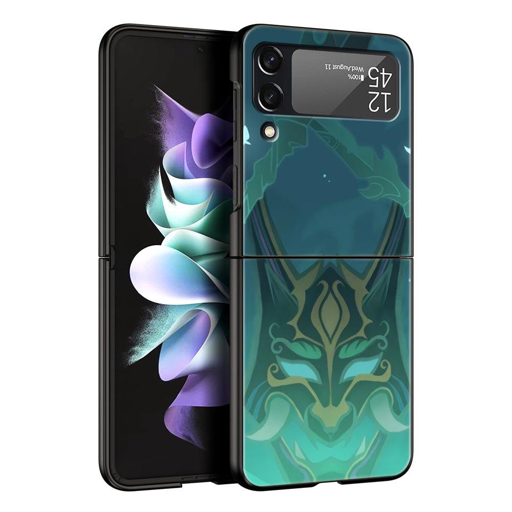 For Samsung Galaxy Z Flip 3 4 5 Hard Black Folding PC Phone Case Genshin Impact Logo For Samsung Z Flip3 Cover Protect Shell