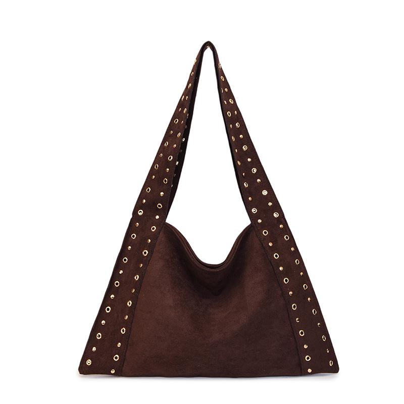 

Women s Deerskin Tote with Metal Rivets - Spring/Summer 2025 Casual Shoulder Bag
