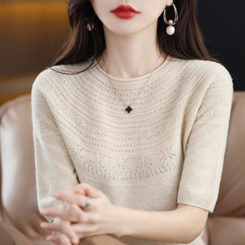 Women Knit T-shirt 100% Wool MODERN NEW SAGA Summer Knitted Shirt Short Sleeve Tees O-neck Pullover Knit Tops