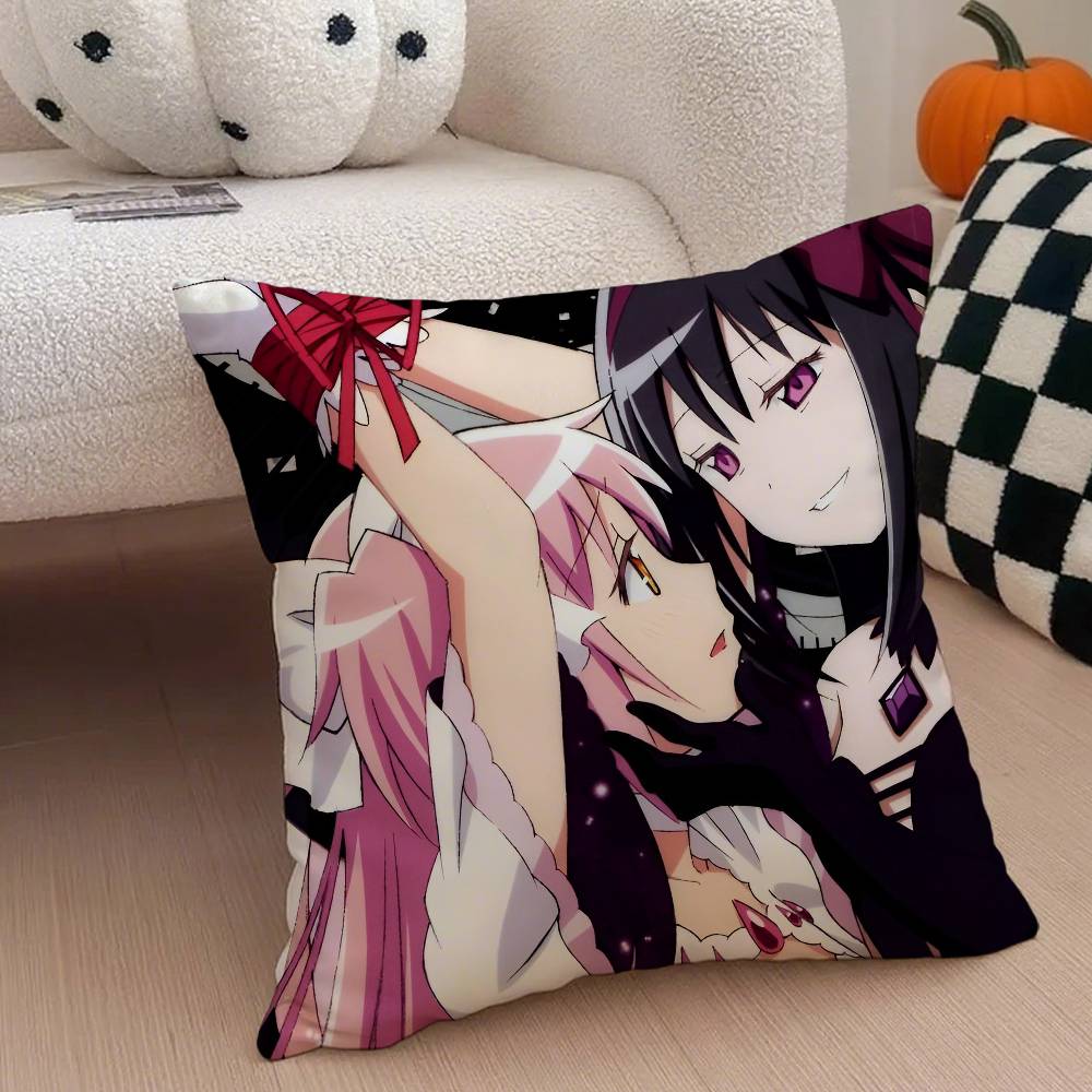 Puella Magi Madoka Magica Pillow Case Anti-Dustmite Pillowcase Invisible Zipper Silky Short Plush Sofa Cushion Cover