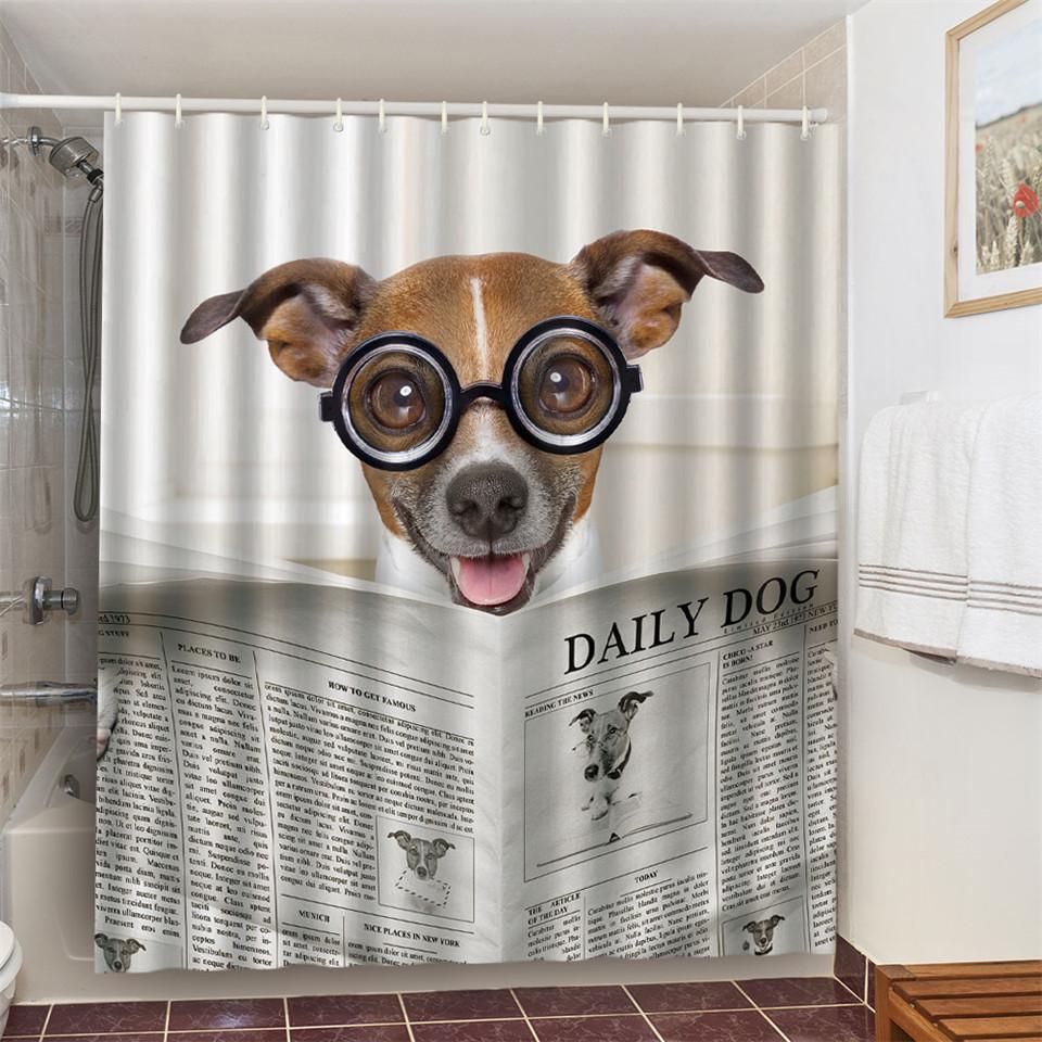 Cat Brushing Teeth Shower Curtain Bathroom Product Waterproof Durable Polyester Fabric Room Decoration cortinas With 12pcs Hooks