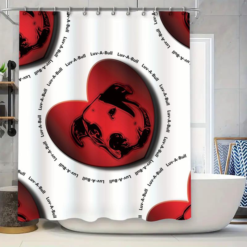 Red Bull Dog Pattern Shower Curtain Decorative Pet Bath Mat Waterproof Bathroom Decoration Size: 72x96 inches (180*243cm)