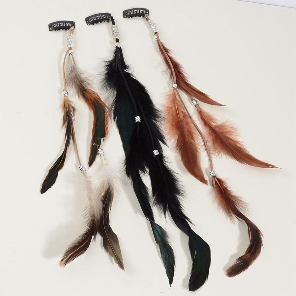 3/6 Pieces of Vintage Bohemian Tassel Hair Clips with Faux Feather Hairpins for Women, Black Accessories Suitable for Parties, Balls, Oversea