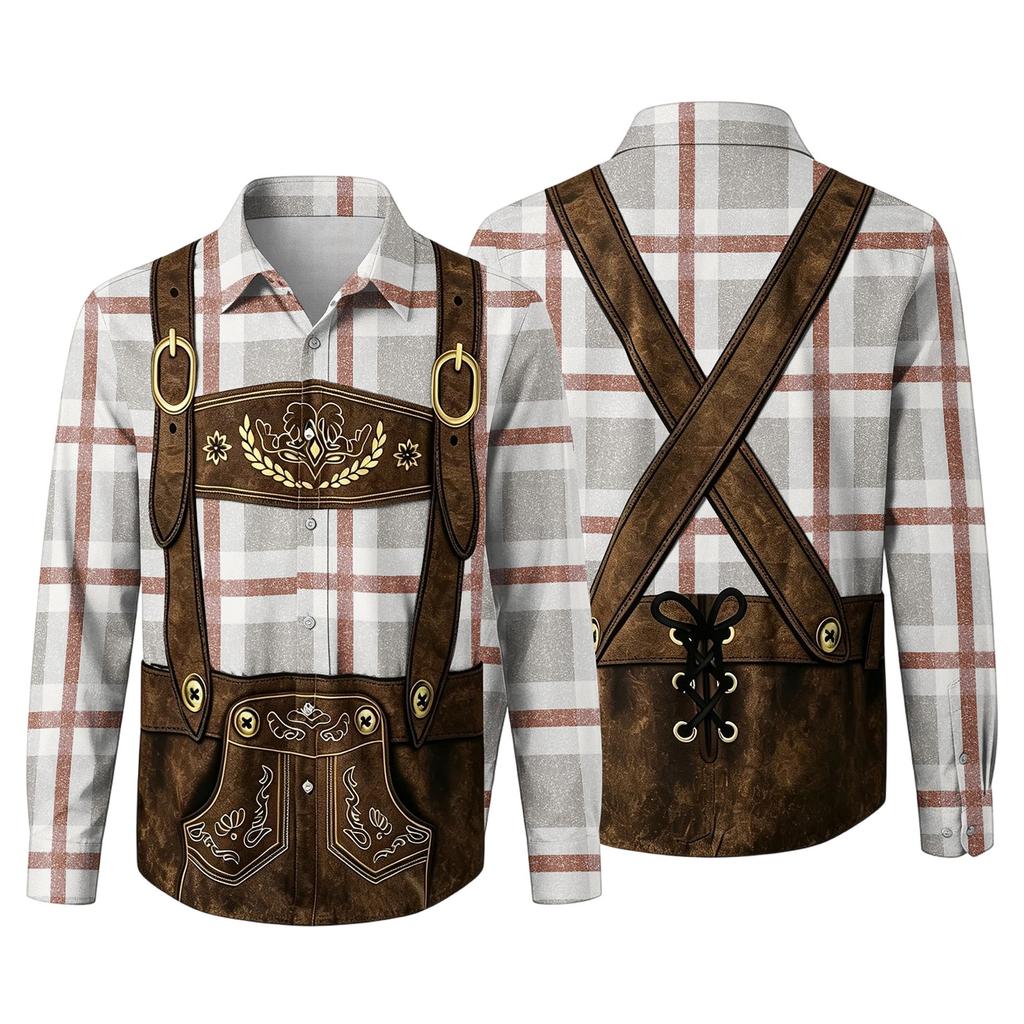 Men’s 3D Printed Plaid Long Sleeve Button Down Shirt with Classic Collar Relaxed Fit for Festival Party Outdoor Casual Wear