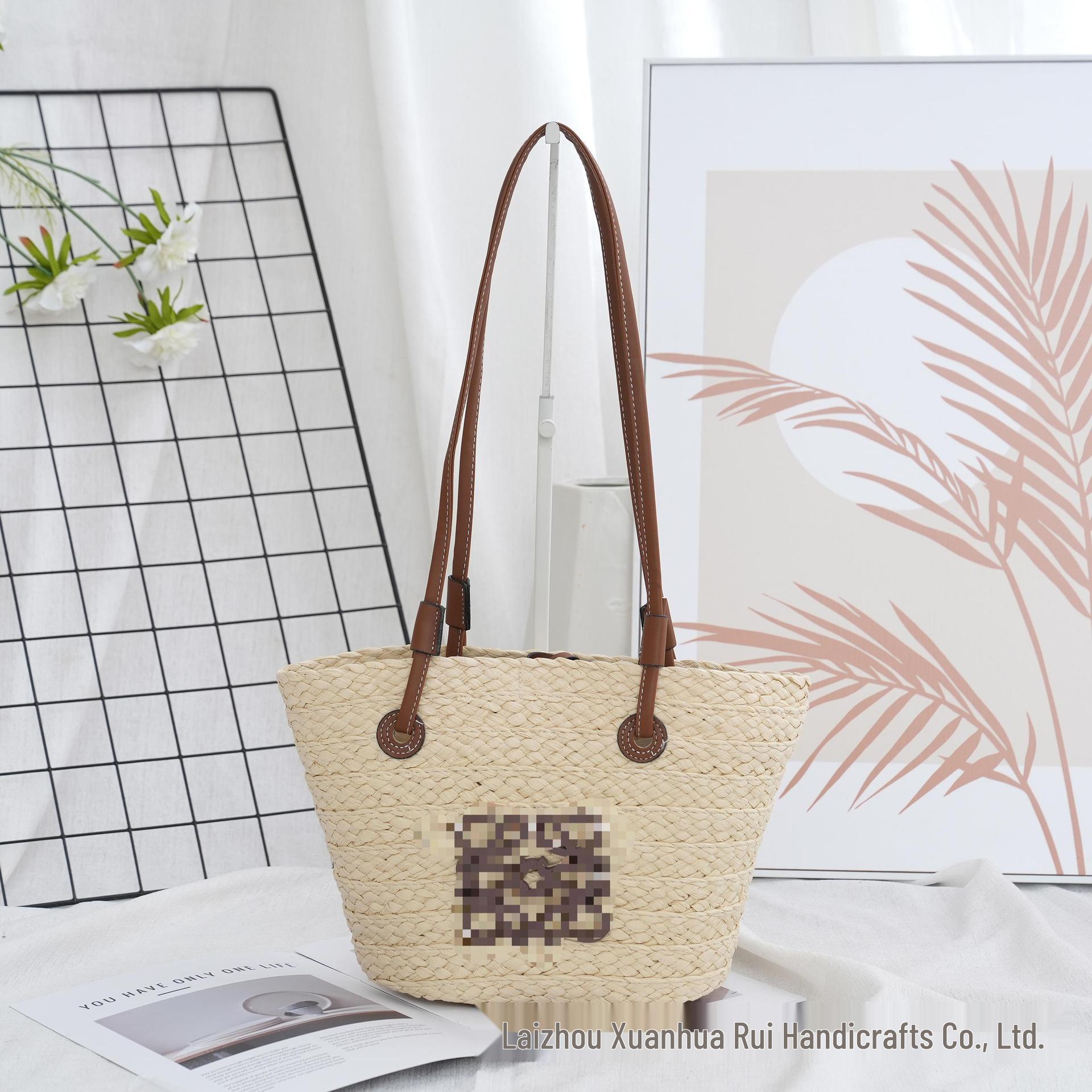 Французская сумка-тоут из рафии Roger 2025 | Вместительная, ручной работы, повседневная плетеная сумка через плечо для отпуска Small 32cm Top Width, 20cm Height