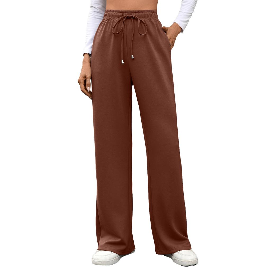 Women's Drawstring Elastic Waist Loose Wide Leg Pants Solid Color Urban Commute Trousers Soft Rayon Casual Sweatpants