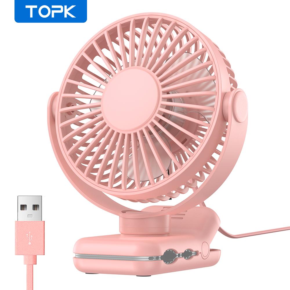 TOPK Mini Portable Clip on Fan,USB Desk Fan,3 Speeds Quiet Wind 720° Rotate Personal Electric Fan,Standing Fans for Room Home