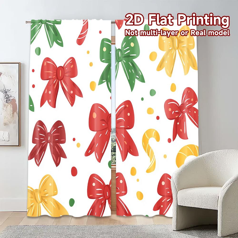 Set aus 2 Vorhängen Weihnachtsschleifen Bänder Geschenk Beliebt Stoff Art Deco Festlich Transparent Hergestellt Polyester Maschinenwaschbar