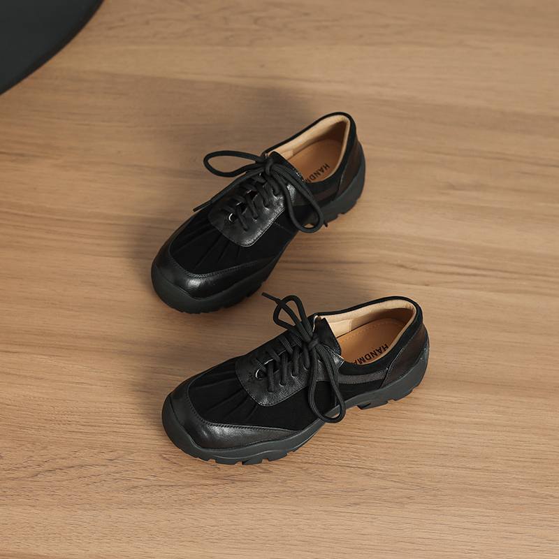 

Krazing Pot Замшевые Круглый Носок Толстая Подошва На Шнуровке Летние Осенние Повседневные Туфли Большого Размера 42 Женские Кроссовки 34 чёрный