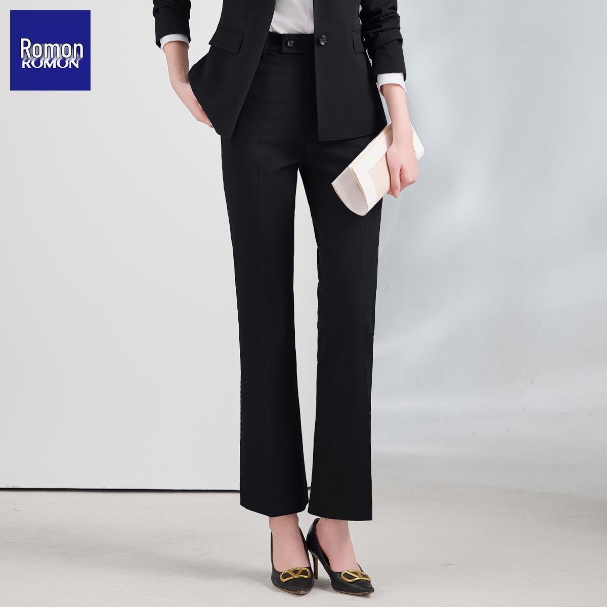 

Women s Dark Blue High-Waist Micro-Flare Suit Pants - Professional, Slimming, Casual, Straight-Leg 4XL темно-синього кольору