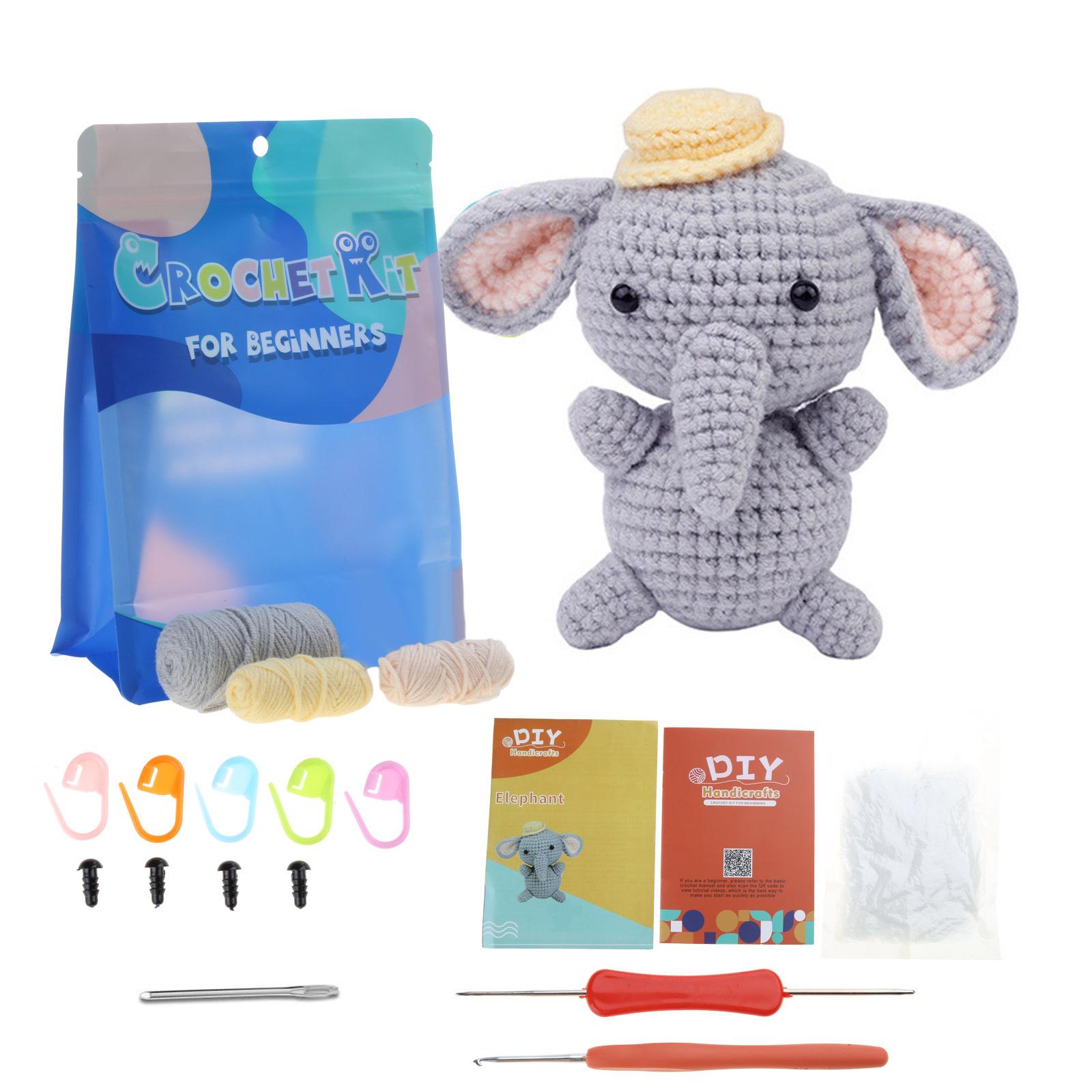Beginners Crochet Kits DIY Crochet Elephant Kits Including Crochet Hook, Yarn Balls, Needle, Instructions, Accessories 1