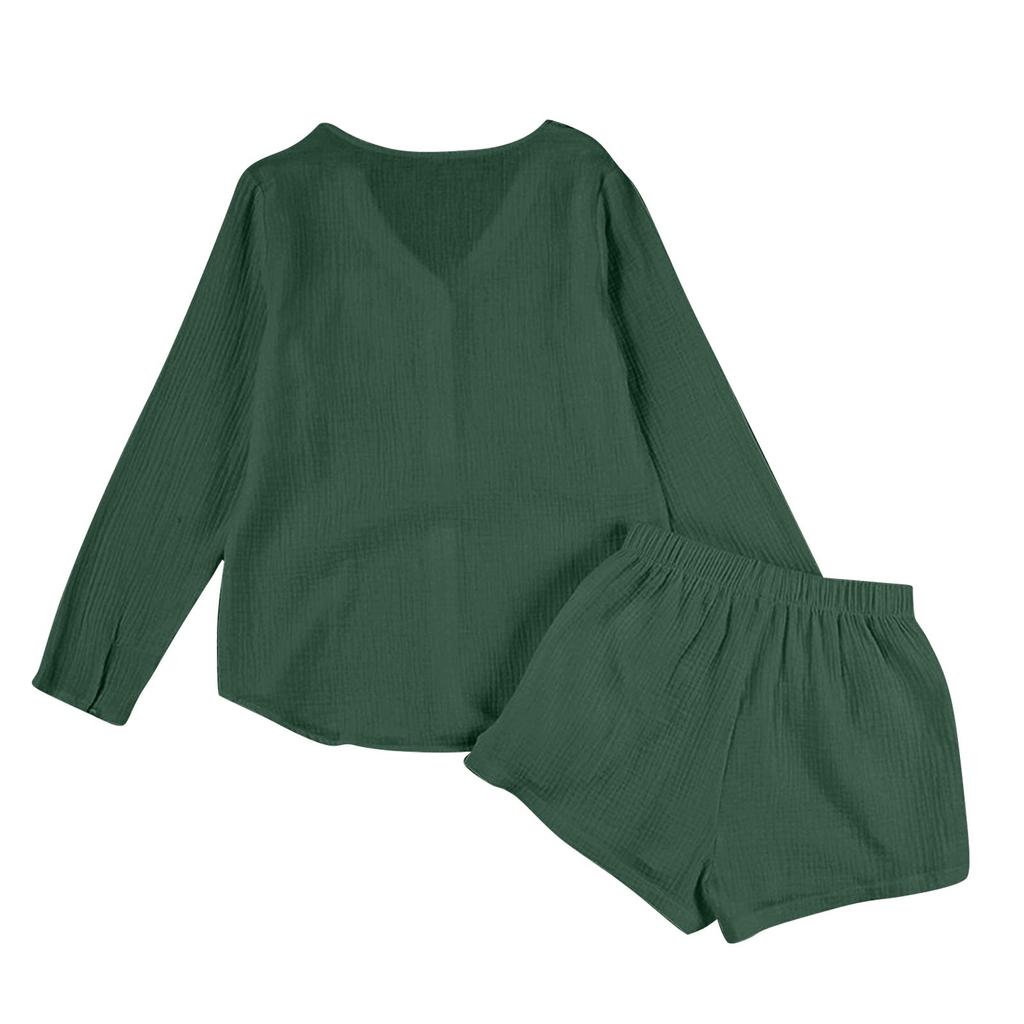 Women's Fashion Casual Solid Color Long Sleeve Top And Shorts Suit