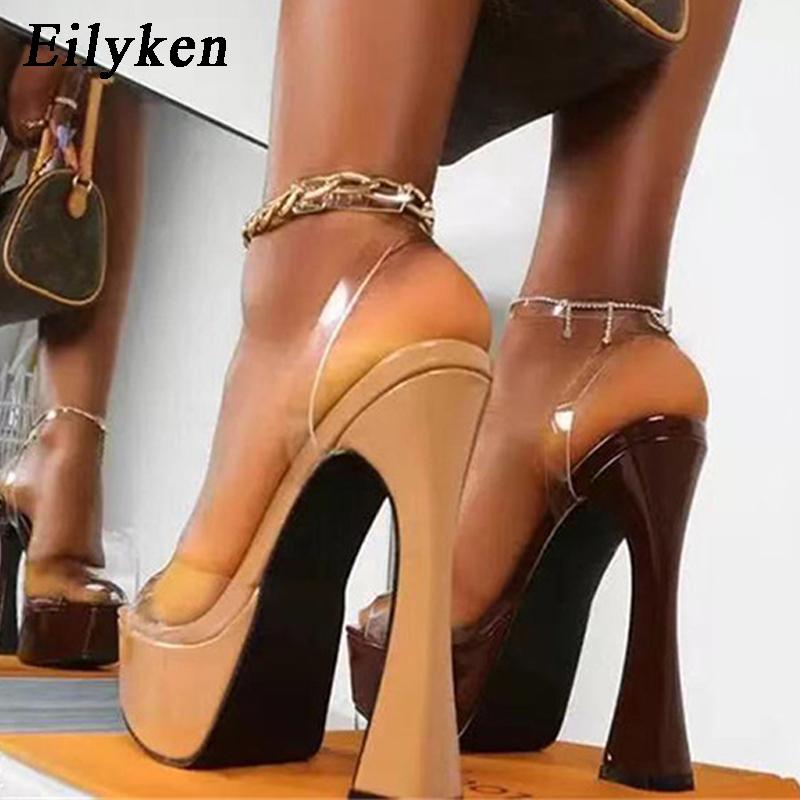 Fashion Eilyken Fashion Open Toe Platform High Heels Sandals Women Transparent PVC Ankle Strap Ladies Summer Party Nightclub Shoes Pumps