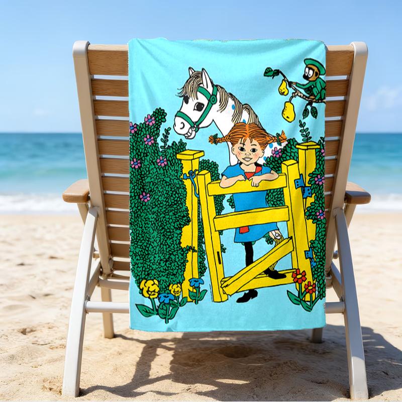Serviette de plage à motifs Pippi Longstocking - douce, absorbante, séchage rapide, lavable en machine - parfaite pour la natation, le camping, la plage