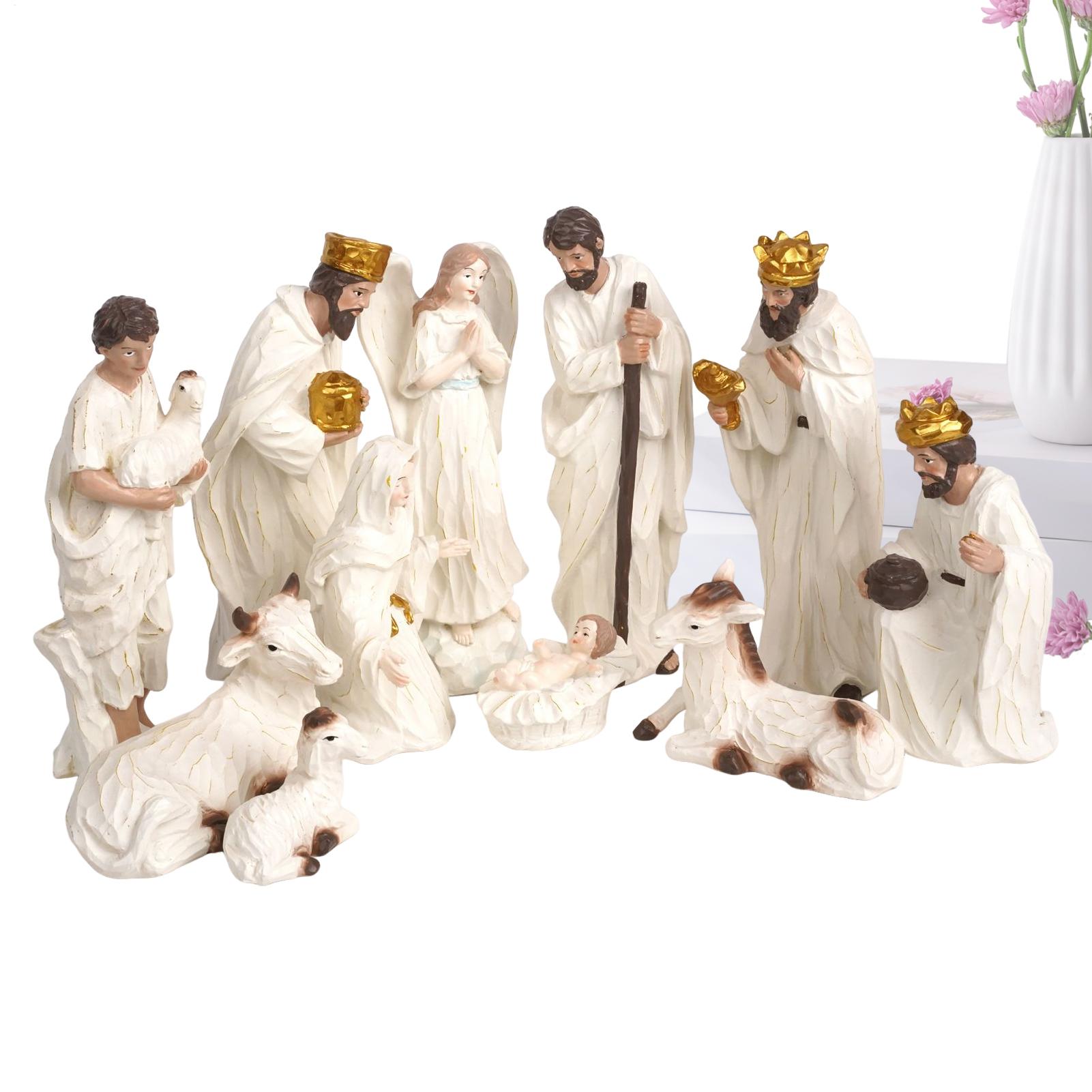 

11 Pieces Jesus Birth Nativity Figurines Set Resin Christmas Desktop Decoration Handmade Carvings Tabletop Religious Sculpture China Mainland