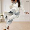 Women Plus Size Printed Half Zip Long Sleeve Longline Top Fitted Pants Two Piece Set
