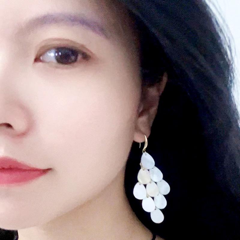 Teardrop Shell Hand-stitched Dangle Earrings - Holiday Style Fashion Jewelry