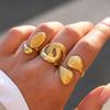 Stainless Steel Irregular Lines Rings For Women Creative 18K Gold Plated Adjustable Open Rings Female Statement Zircon Gifts