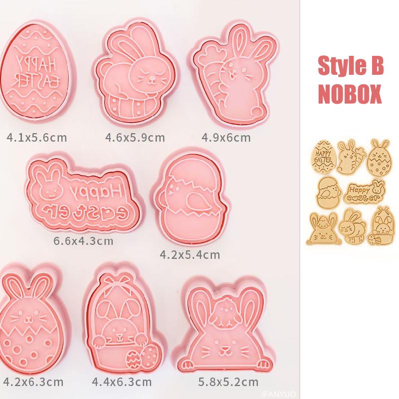 8Pcs DIY Easter Cookie Biscuit Mold Cartoon Bunny Egg Cookie Cutters 3D Rabbit Baking Fondant Mold Stamp Cake Decorating Tools