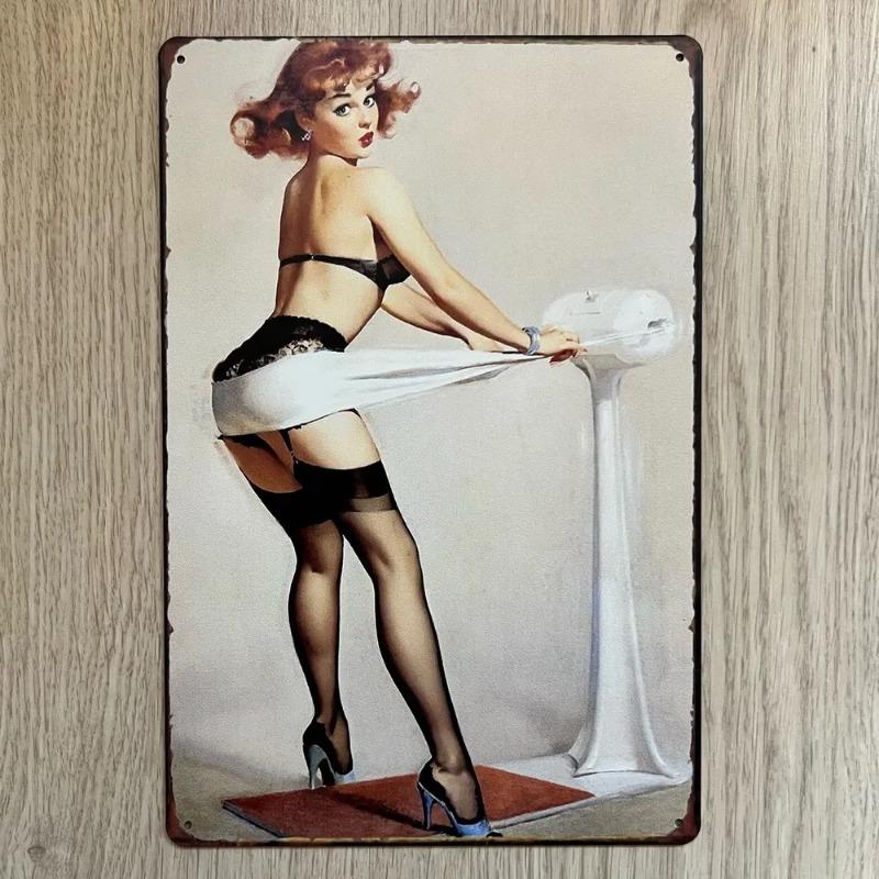 Pin-Up Girl Metal Sign, Retro Wall Art Decor