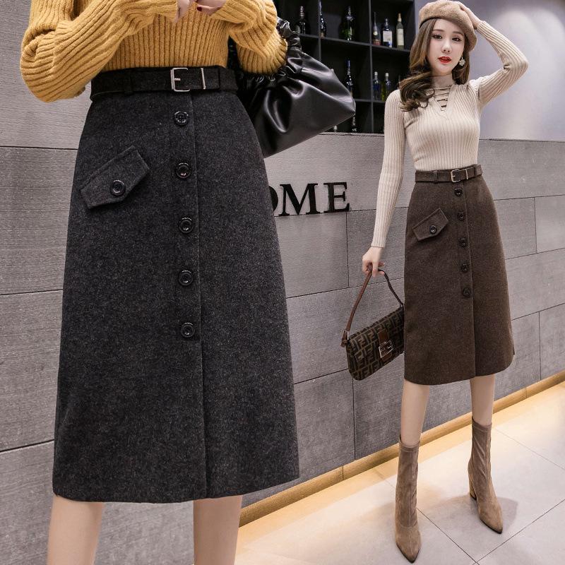 

2023 Winter Thickened Woolen A-line Pencil Skirt with Slimming Slit L (105-115 kg)