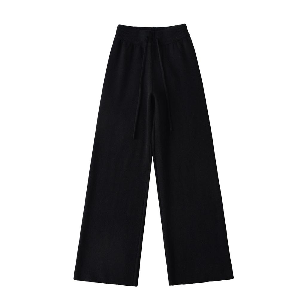 Airy Knit Set: Hooded Zip-Up Sweatshirt & Casual Low-Waist Wide-Leg Pants