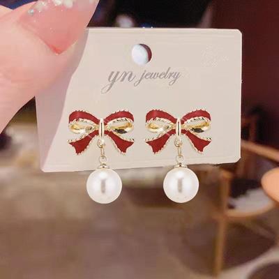 Boucles d'oreilles pendantes en perles d'imitation noires et rouges pour femmes, motif géométrique, idéal pour une fête de mariage ou comme cadeau