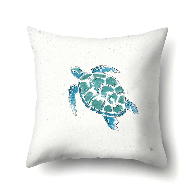 Polyester Pillowcase Peach Leather Velvet Cushion Cover Marine Life Seahorse Octopus Printed Pillow Bedside Cushion Cover