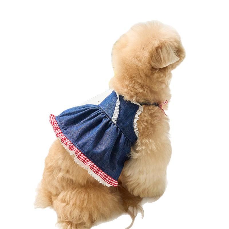 Classic Denim Dog Dress Teddy Bichon Female Dogs Pet Clothing