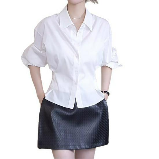2026 Spring Women's Simple Style Lapel Shirt - Elegant, Solid Color Design for Sophisticated Commuting