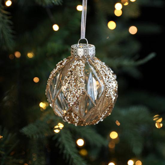 Christmas Ball Ornament Faux Pearl Glittery Tree Decoration Festive Hanging Baubles with Rope Party Decor