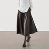 Spring New Women's Clothing Fashion Elegant Brown Fancy Poly Urethane Leather Mid Length Long Length Skirt 5308838