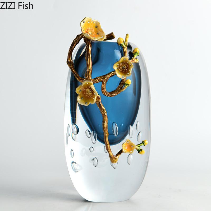 Enamel Colored Ocean Heart Glass Vase Desk Decoration Flowers Arrangement Transparent Blue Floral Vases Room Aesthetic Decor