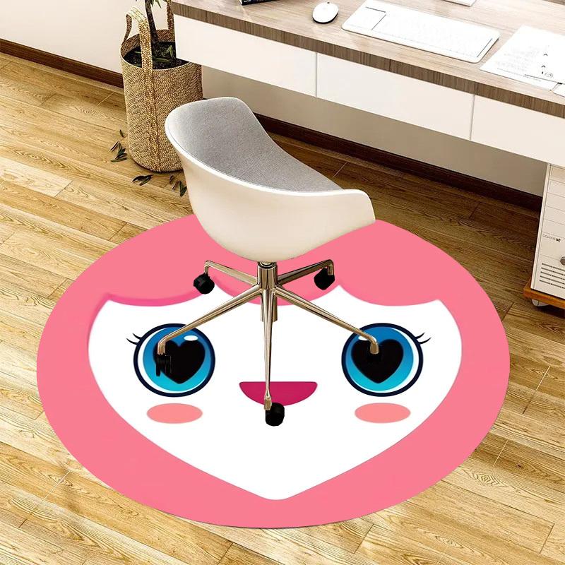 1pc Heart-shaped character with pink hair and blue eyes. Round carpet, Made of Polyester,Perfect for Decorating Office Chairs, Living Rooms,fplt310