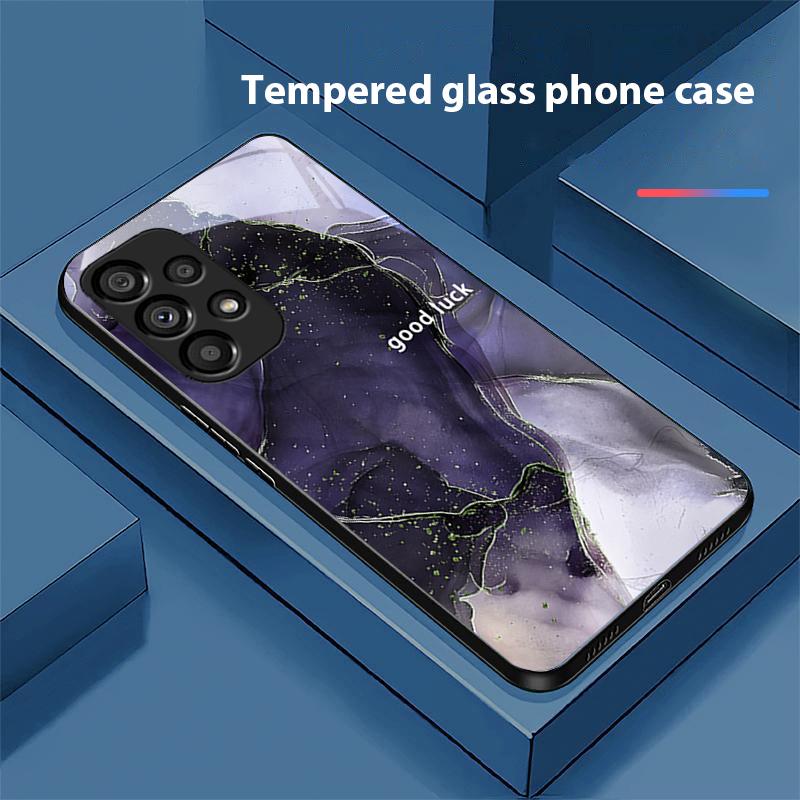 

Marble Pattern Color For Samsung Galaxy S 8 9 10 20 Plus 21 FE 22 23 24 Ultra S7 Edge Black Tempered Glass Phone Case Hard Shell For Samsung S22 Pro