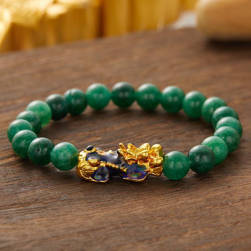 

Green Real Jade Beads Bracelet Pixiu Bangle Natural Zircon Vintage Fashion Luxury Zircon Gifts Charm Chinese Accessories