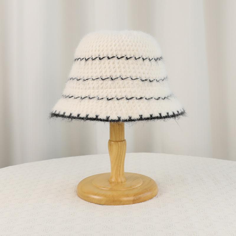 

Winter Plush Warm Ear Protection Knitted Fisherman Hat Women Bucket Cap Big Head Cap бежевый