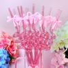 8pcs Shimmer Effect Pink Bow Straws Durable Material Sparkle Straws  Themed Events