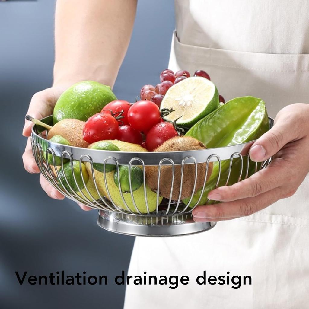 Countertop Fruit Bowl, Stainless Steel Countertop Fruit Basket Metal Wire Fruit Storage Basket for Vegetable Snacks Bread (L)
