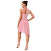 Womens Lyrical Dance Leotard Dress Floral Lace Rhinestones Irregular Hem Openable Crotch One Piece Asymmetrical Dress