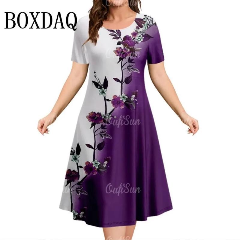 Patterns Women Mini Dresses Summer Short Sleeve Printed Plus Size Casual Comfortable Soft Dress Flower Dress