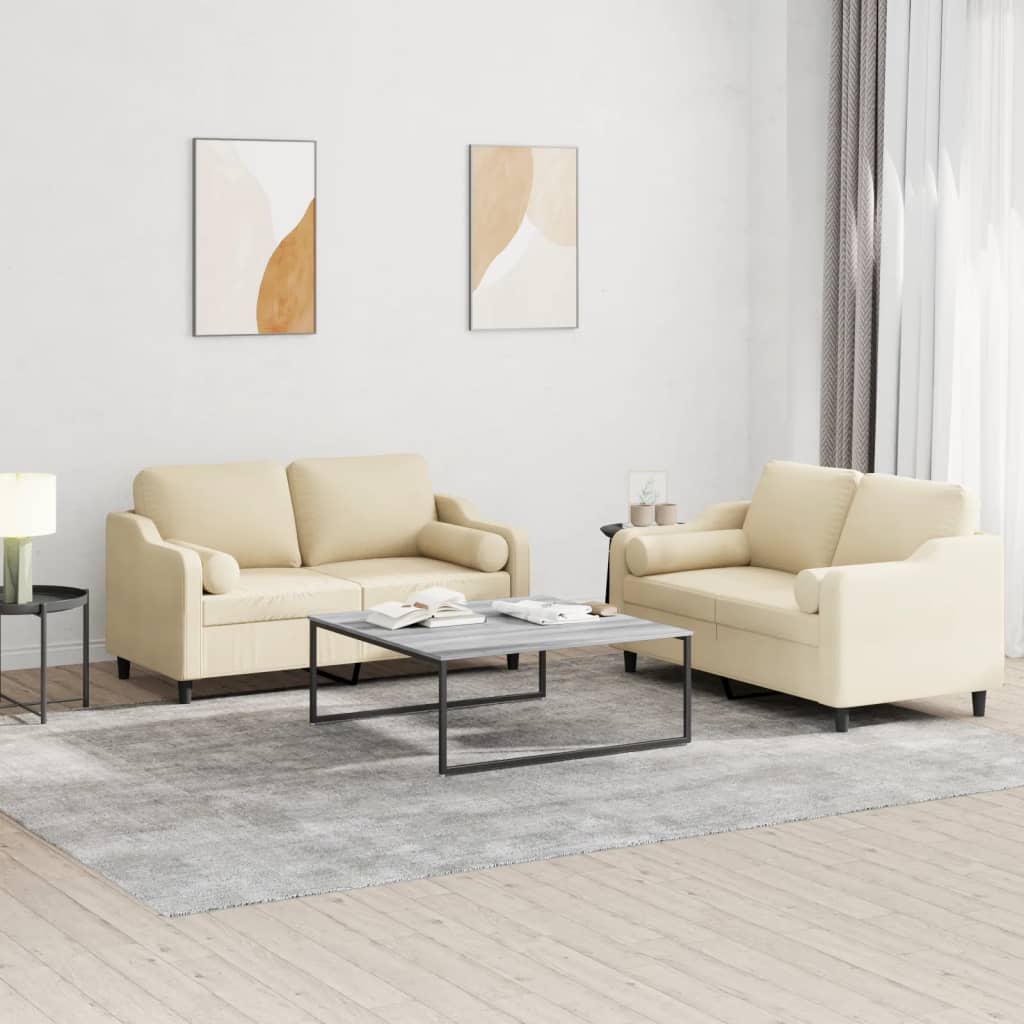 2 Piece Sofa Set with Cushions Cream Fabric