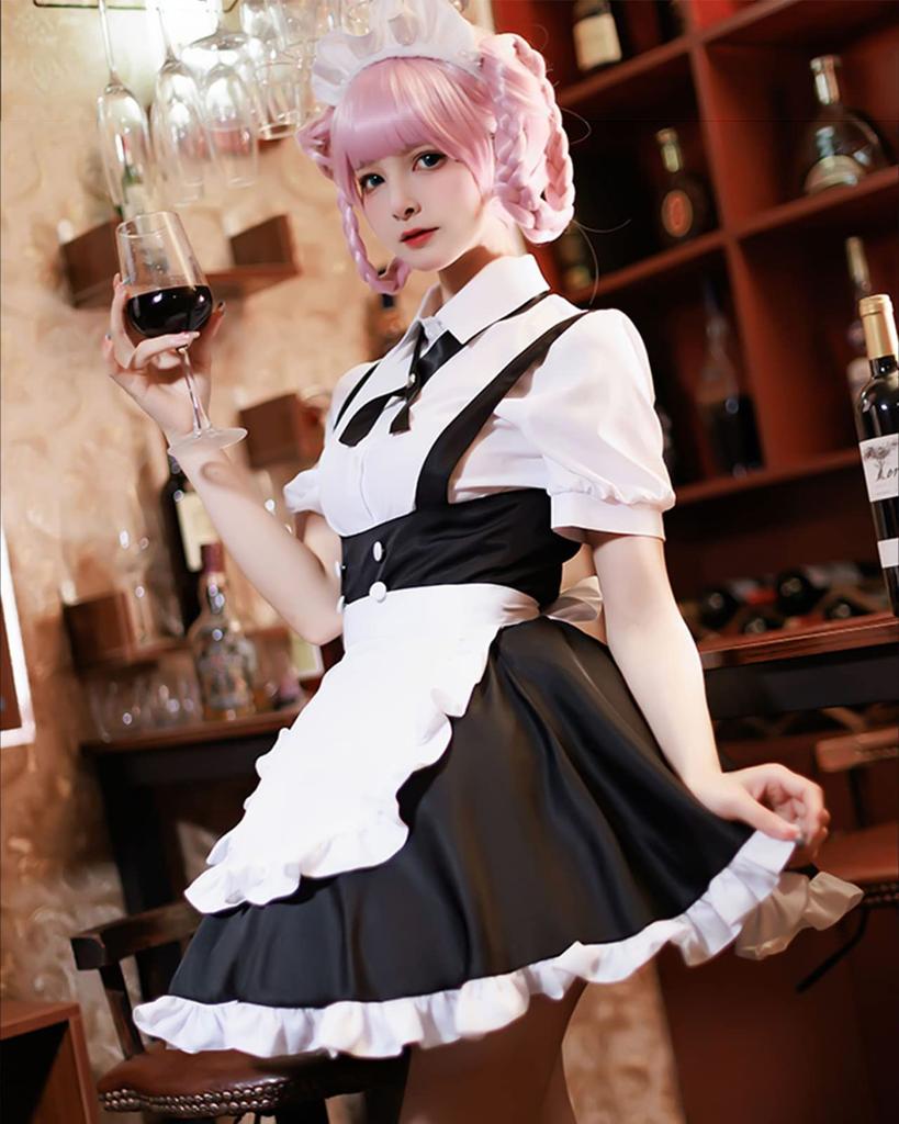 Milky Time Yofukashi No Uta Nanakusa Nazuna Cosplay Halloween Costume, Short Sleeve Maid Dress (L)