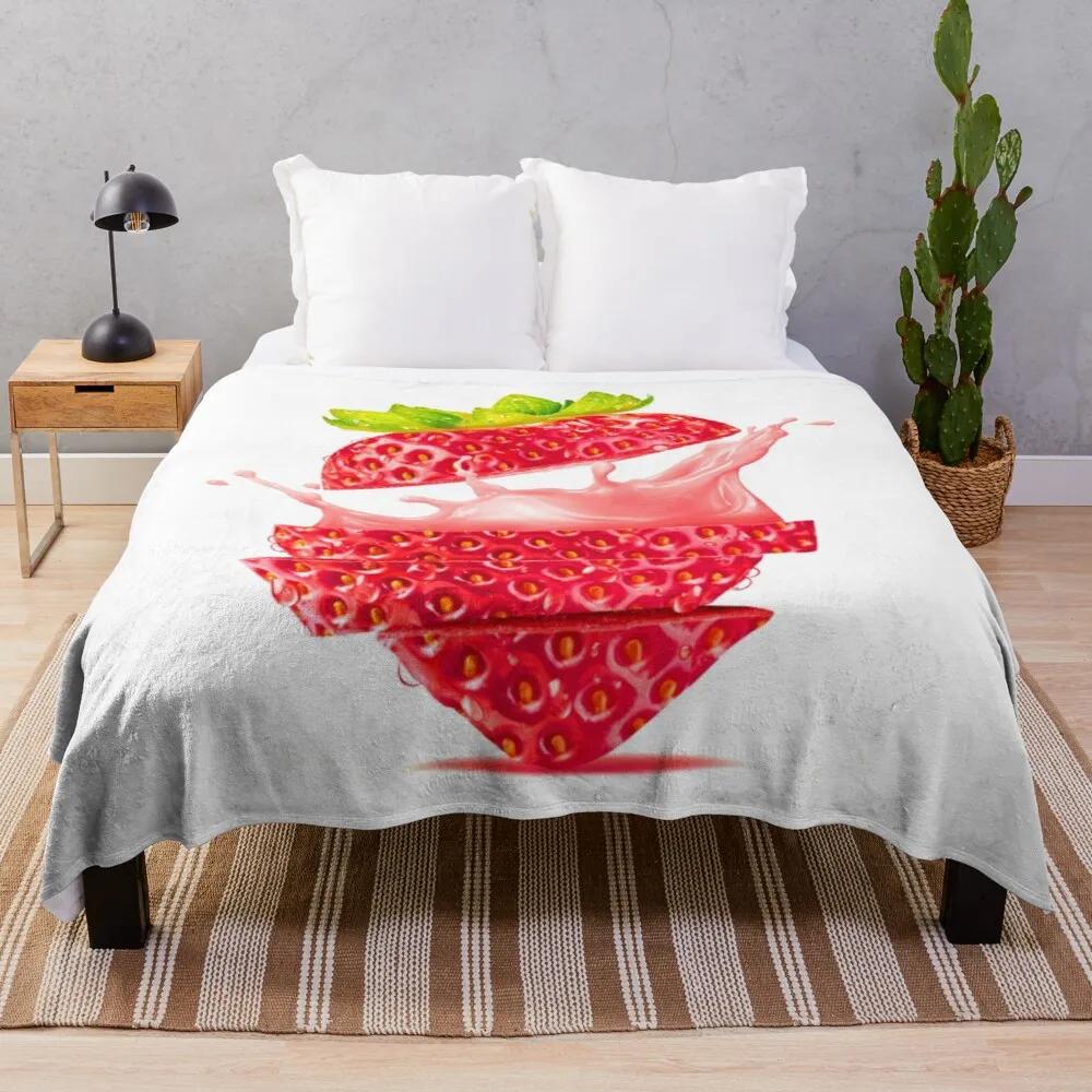 Fresh Strawberry Fruit Flannel Throw Blanket For Sofa Couch Bed Living Room Blanket King Queen Size Super Soft Warm Lightweight