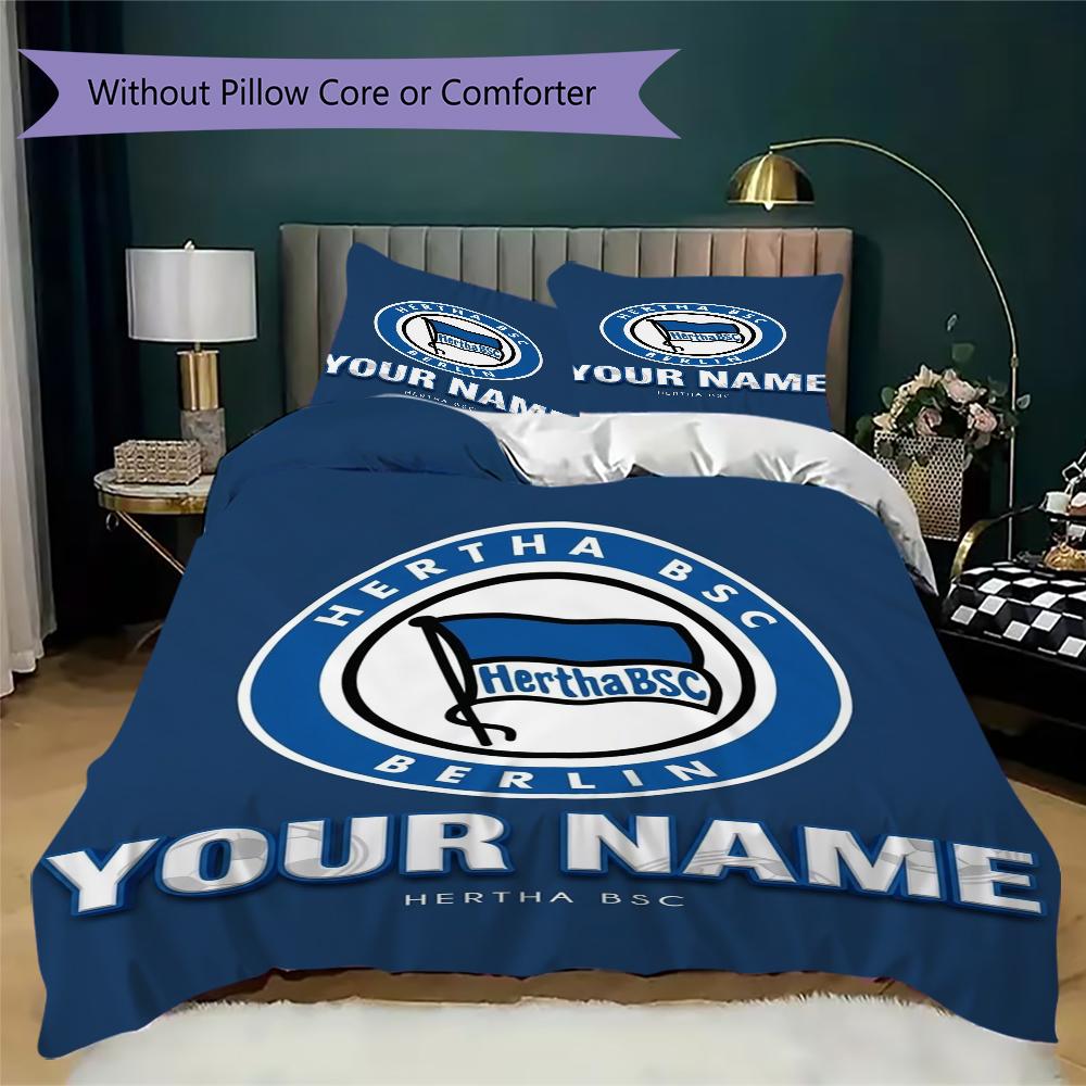 Custom Name Hertha BSC Pattern Bedding Uilt Set Uilt Cover Pillowcase Home Decoration Birthday Gift (1*duvet Cover+2*pillowcase Without Core)