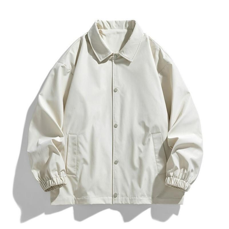 Chaqueta Entrenador para Hombre Primavera y Otoño Suelta Solapa Color Sólido Casual Versátil para Hombre